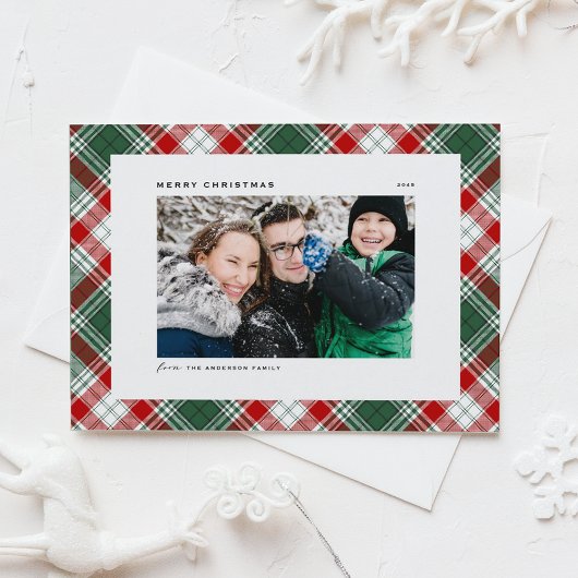 Festive Green Pset Pattern Merry kerstfoto Feestdagenkaart