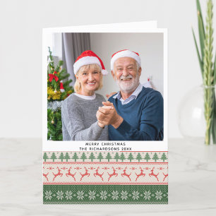 Festive Green Red Nordic Sweater Reindeer Patroon Feestdagen Kaart