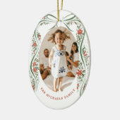 Festive Green Ribbon with Poinsettias and Greenery Keramisch Ornament (Links)