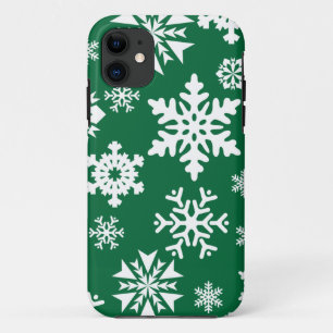 Festive Green Snowflakes Kerstfeestdag Patroon iPhone 11 Hoesje