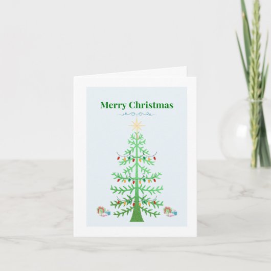 Festive Green Tree with Holiday Lights Kaart (Voorkant)