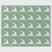 Festive Green White Deer Pattern Kerstmis Cadeaupapier (Vlak)