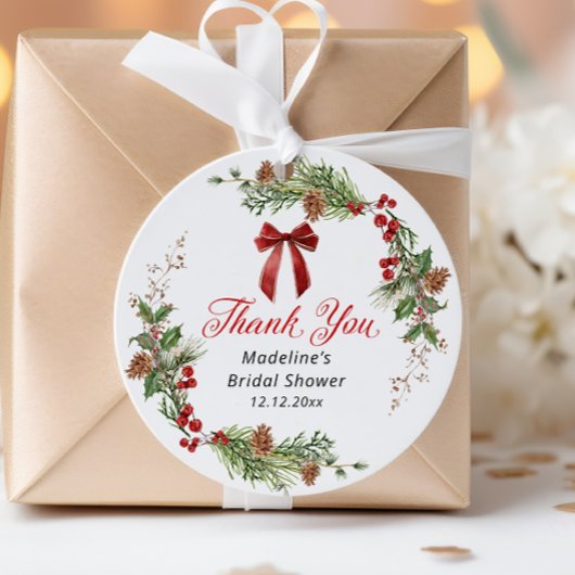 Festive Greenery Christmas Bridal Shower Bedankjes Labels