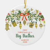 Festive Greenery Personalized 1st Xmas Big Brother Keramisch Ornament (Voorkant)