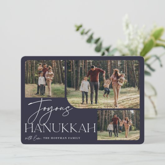 Festive Greeting | Joyous Hanukkah 3 Foto Feestdagenkaart (Staand voorkant)