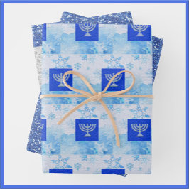 Festive Hanukkah Menorah Glitter Inpakpapier Vel