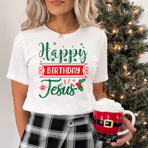 Festive Happy Birthday Jesus Kerstmis T-shirt