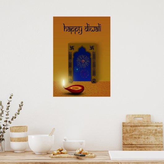 Festive Happy Diwali Fireworks - Poster Print (Cuisine)