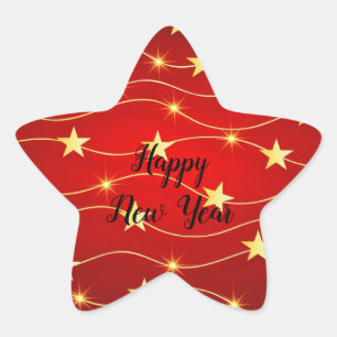 Festive Happy New Year Star-Sticker Ster Sticker