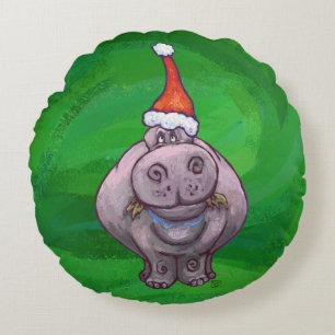 Festive Head and Tails Hippo over Green Rond Kussen