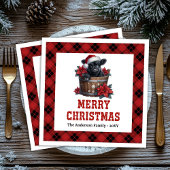 Festive highland cow red black tartan napkins servet