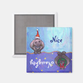 Festive Hippo Naughy Nice Dishwasmachine Magnets Magneet (Voorkant / Achterkant)