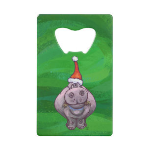 Festive Hippo on Green Kredietkaart Flessenopener