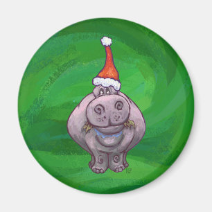 Festive Hippo on Green Magneet