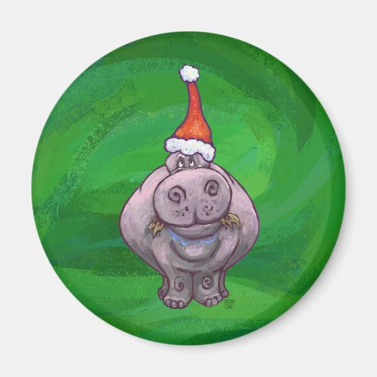Festive Hippo on Green Magneet (Voorkant)