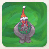 Festive Hippo on Green Vierkante Kartonnen Onderzetter (Voorkant)