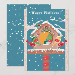 Festive Holiday Birdhouse Flat Holiday Card Feestdagenkaart