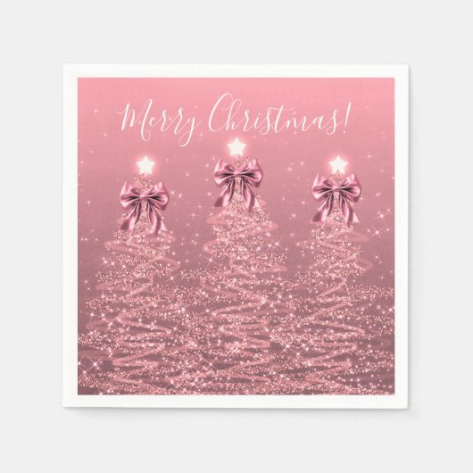 Festive Holiday Blush Pink  Christmas Trees Bows Servet (Voorkant)