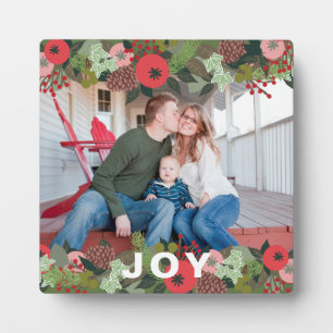 Festive Holiday Botanical Joy Type kerstfoto Fotoplaat