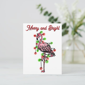 Festive holiday Flamingo  red green Xmas lights Briefkaart