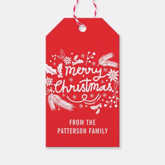 Festive Holiday Florence Red Merry met kerstfeest Cadeaulabel (Voorkant)