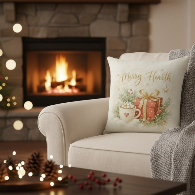 Festive Holiday Gift and Cocoa Throw Pillow Kussen (Creator heeft geüpload)