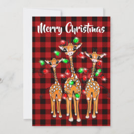 Festive Holiday Giraffe, lichtkraag, rode vlecht Kaart
