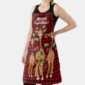 Festive Holiday Giraffe, lichtkraag, rode vlecht Schort (Insitu)