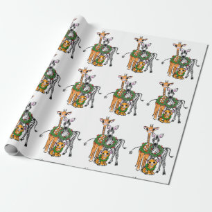 Festive Holiday Giraffe, Zebra, tijger Cadeaupapier
