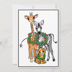 Festive Holiday Giraffe, Zebra, tijger Feestdagenkaart