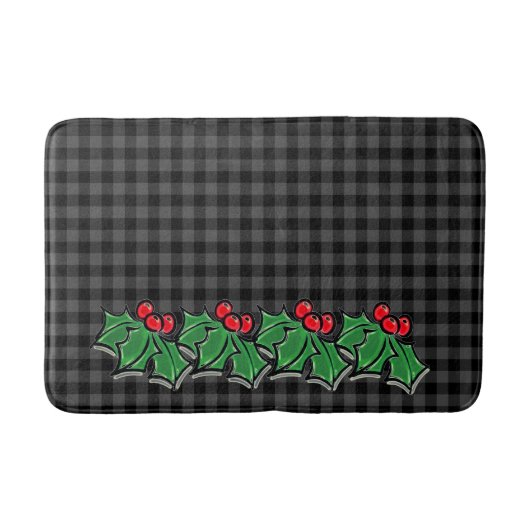 Festive Holiday Grey Pset met Holly Sprigs Badmat (Voorkant)