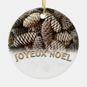 Festive Holiday Joyeux Noel Pine Cone Keramisch Ornament