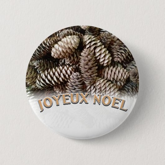 Festive Holiday Joyeux Noel Pine Cone Ronde Button 5,7 Cm (Voorkant)