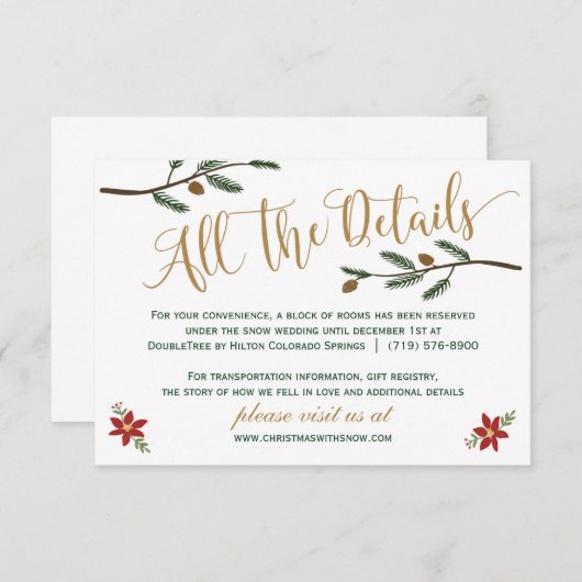 Festive Holiday Kerstbruiloft Detail-kaart Informatiekaartje (Voorkant / Achterkant)