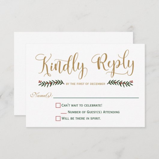 Festive Holiday Kerstbruiloft Uitnodiging RSVP (Voorkant / Achterkant)