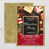 Festive Holiday Kerstfeest Red & Gold Glitter Kaart (Voorkant / Achterkant)