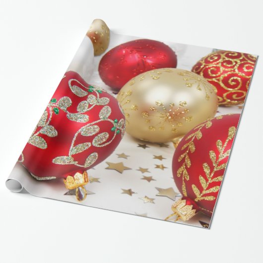 Festive Holiday kerstversieringen Achtergrond Cadeaupapier (Uitgerold)