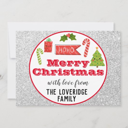 Festive Holiday Merry Kerstmis Red Silver Glitter Feestdagenkaart (Voorkant)