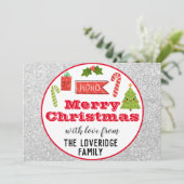 Festive Holiday Merry Kerstmis Red Silver Glitter Feestdagenkaart (Staand voorkant)