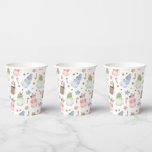 Festive Holiday Milkshakes Pattern Kerstmis Papieren Bekers (Multi)