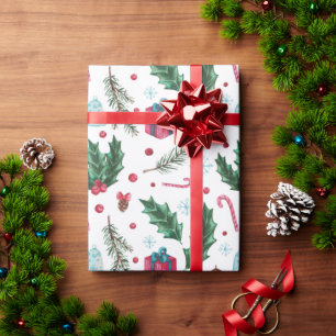 Festive Holiday Mistletoe Pine Snowflake Kerstmis Cadeaupapier