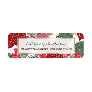 Festive Holiday Red Green Roze Autumn Holly Leaves Etiket