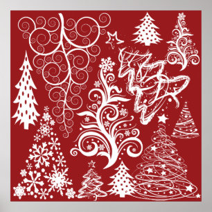 Festive Holiday Red Kerstmis - Patroon Poster