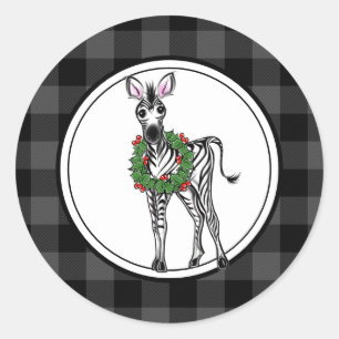 Festive Holiday Zebra, heilig, troebel, grijs Ronde Sticker
