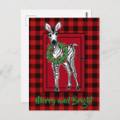 Festive Holiday Zebra Holly | rode buffel Briefkaart (Voorkant / Achterkant)