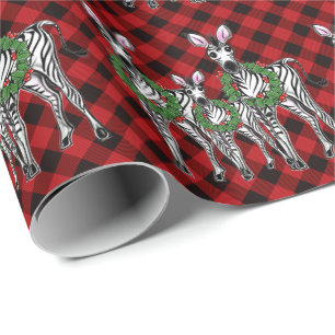 Festive Holiday Zebra Holly rode buffel Cadeaupapier