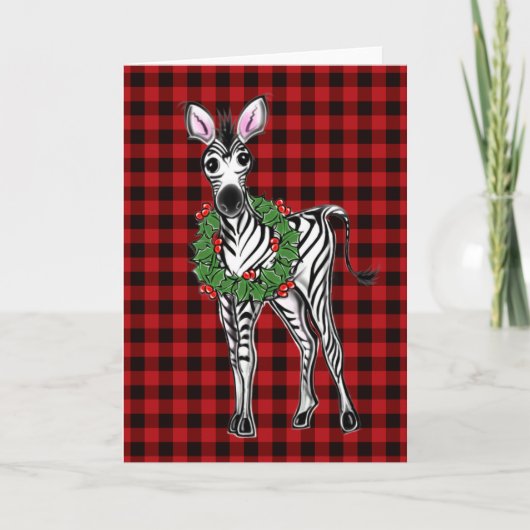 Festive Holiday Zebra Holly | rode buffel Kaart (Voorkant)