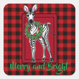 Festive Holiday Zebra Holly | rode buffel Vierkante Sticker