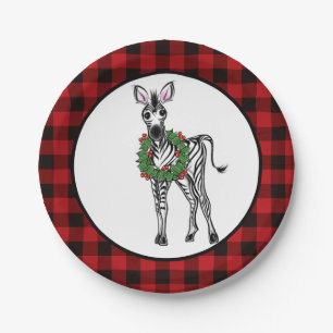 Festive Holiday Zebra, Holly Wreator, buffalo plai Papieren Bordje