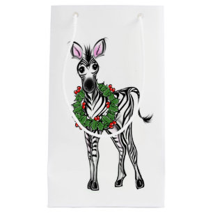 Festive Holiday Zebra illustratie, Holly met adem Klein Cadeauzakje